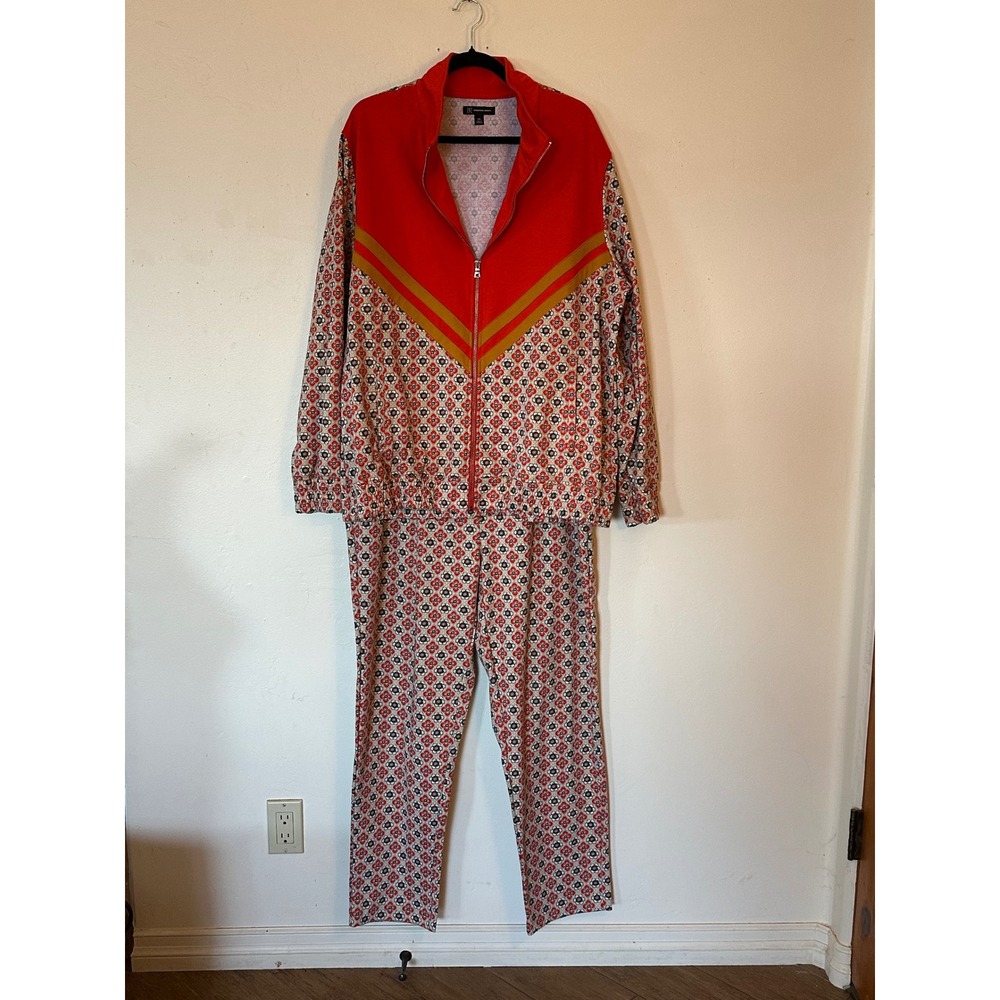 INC International Concepts Red Floral Geometric Tracksuit XXL Zip Jacket Pants